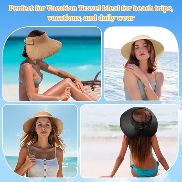 Sun Visor Hats for Women, Summer Packable Straw Beach Hat UV Protection main image 5